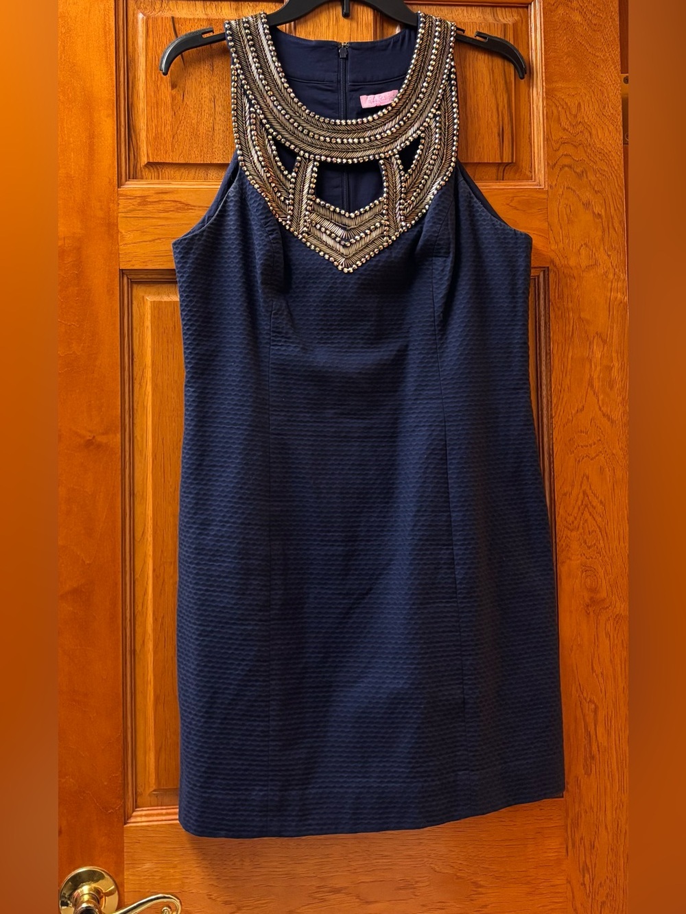 Lilly Pulitzer Beaded Embellished Navy Sleeveless Sheath Dress Sz 10